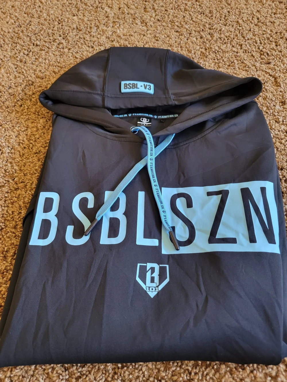 BSBLSZN Short-Sleeve Hoodie in Black with Teal Logo Men's Small
